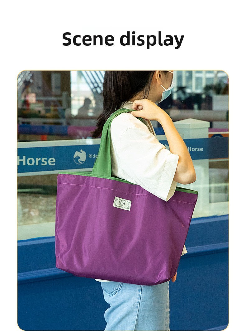 Large-sized drawstring eco-friendly supermarket shopping bag fashionable single-shoulder bag foldableportable handbag,waterproof