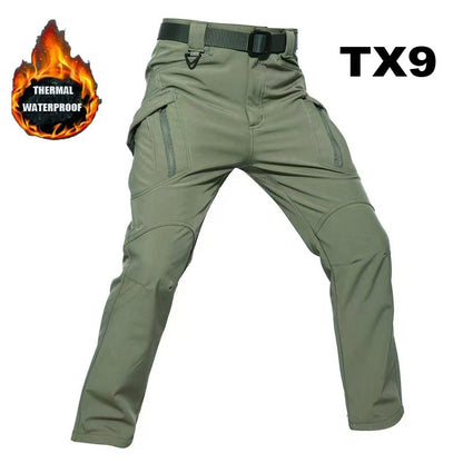 Men's Waterproof Winter Climbing SkiingTrekking Fleece Fishing Tactical Softshell Cargo Pants Camping Hiking Hunting Trousers