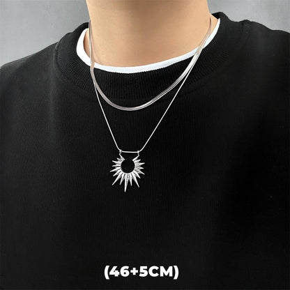Colar de Hip Hop Zircon Star Camada Dupla Masculino Feminino Tendência Charme Aço Titânio Pingente Corrente Unissex Joias Atacado