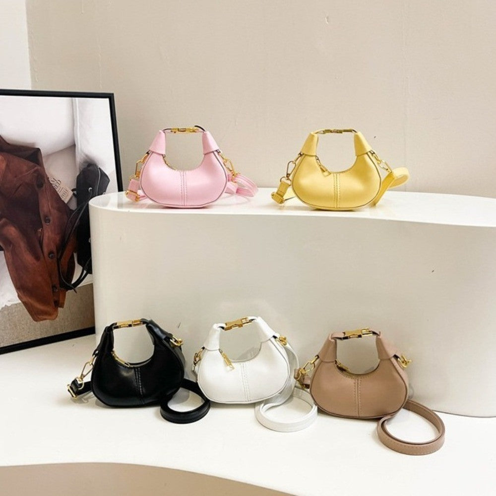 Simple Y2K Pu Leather Handbag Solid Color Minimalist Style Crossbody Bag Coin Purses Half-moon Crescent Bag Ladies