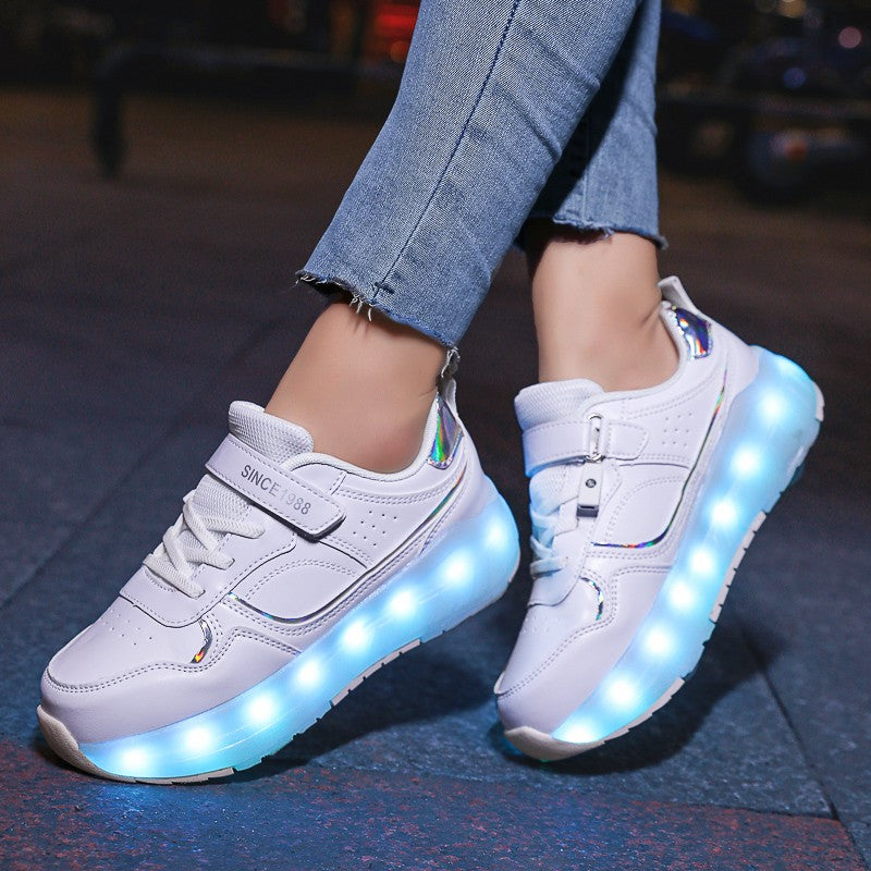 Luminous Roller Skate Shoes Wheels Removeable Sneakers Kids Roller Shoes USB Charge Light Up Sport Skate Board Shoes Boys Girls