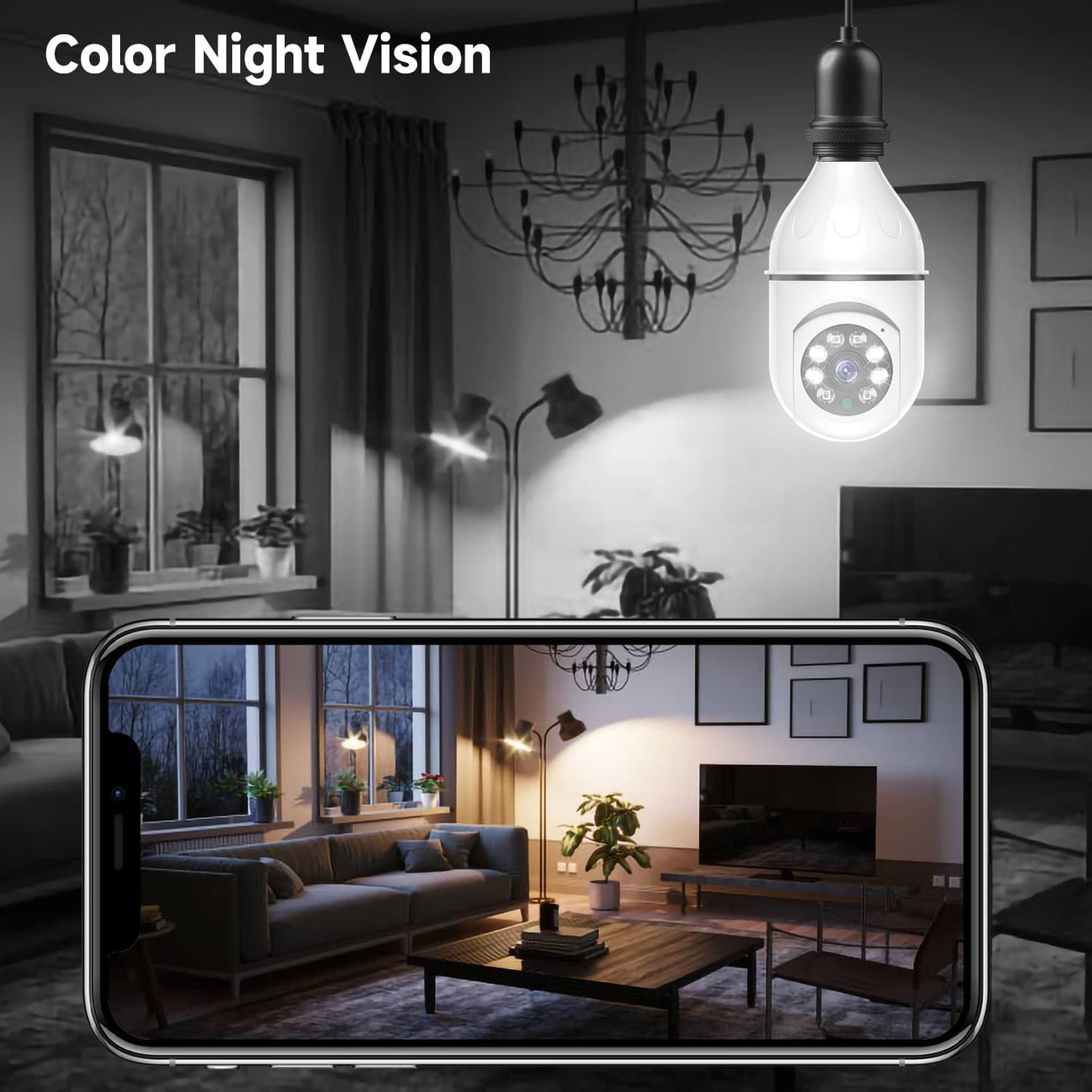 Wireless Bulb Camera Wifi E27 Bulb Camera 360 degree WiFi Security Camera Full-color High-definition Night Vision