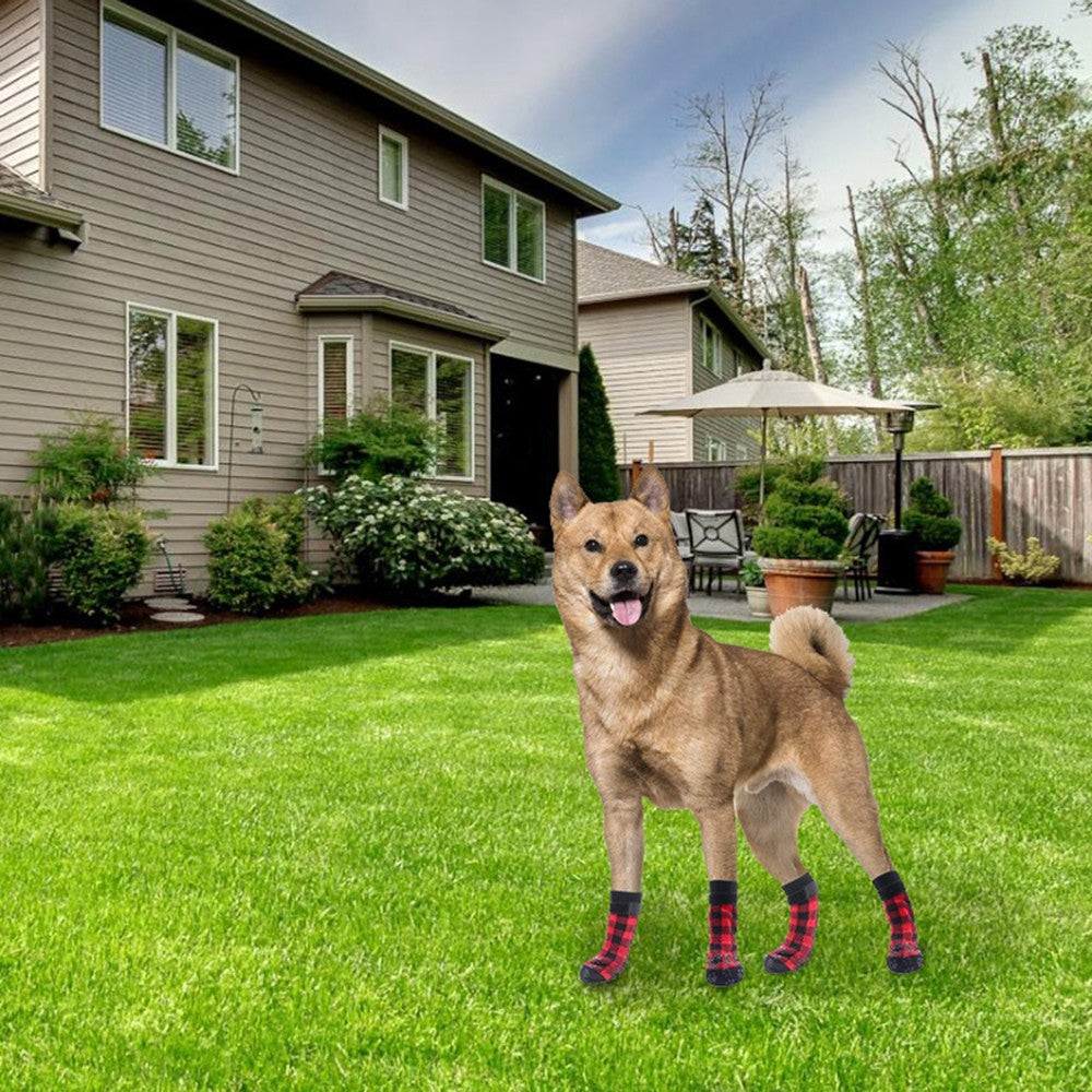 Conjunto de 4 Peças de Meias para Pets, Capa de Pata para Cães e Gatos, Meias Antiderrapantes e Impermeáveis para Uso Externo, Sapatos para Cães Grandes e Pequenos