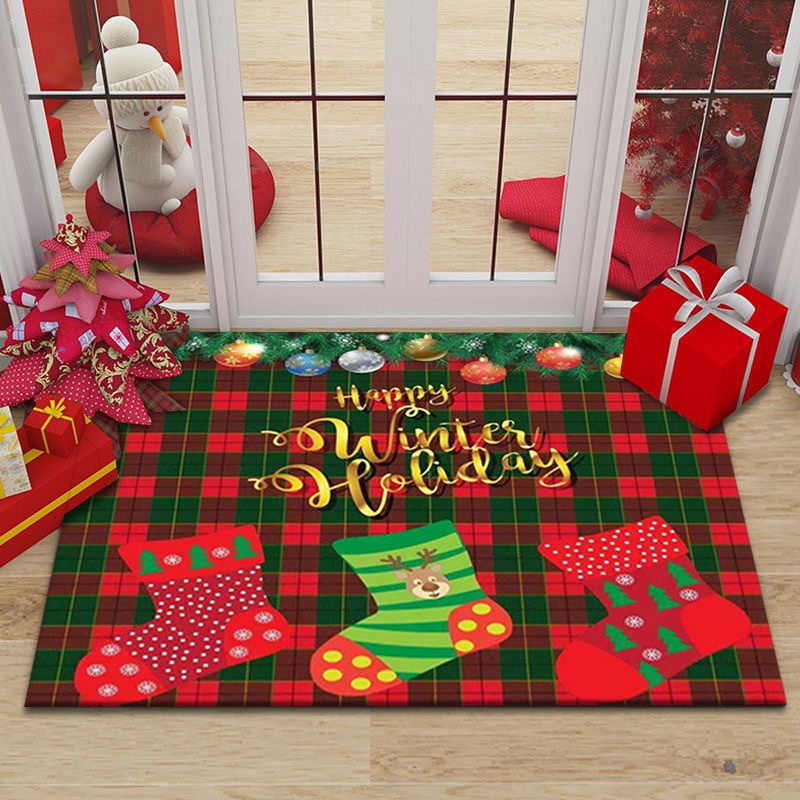 Christmas Decor Carpet - Red Festive Floor Mat, Living Room Holiday Rug, Non-Slip & Easy to Clean, Great Xmas Gift Idea for Fami