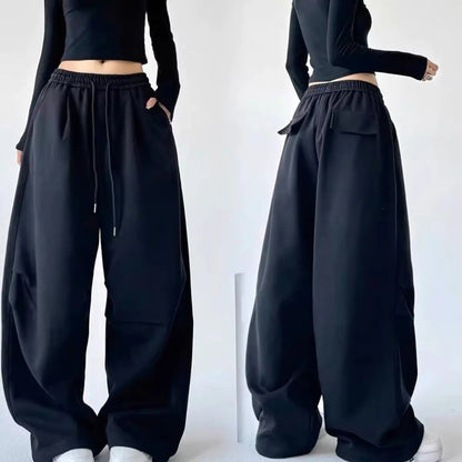 Calça Esportiva Cinza de Cintura Alta Solta Masculina Feminina Casual Perna Larga Calças Estilo Primavera Outono Confortável Moletom Roupa de Trabalho