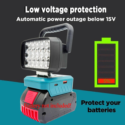 Para Makita Para Milwaukee Para Dewalt Para M18 Para Bosch Bateria de Lítio Estojo Banco de Potência USB Lanternas Holofote Luzes de Trabalho Lâmpada