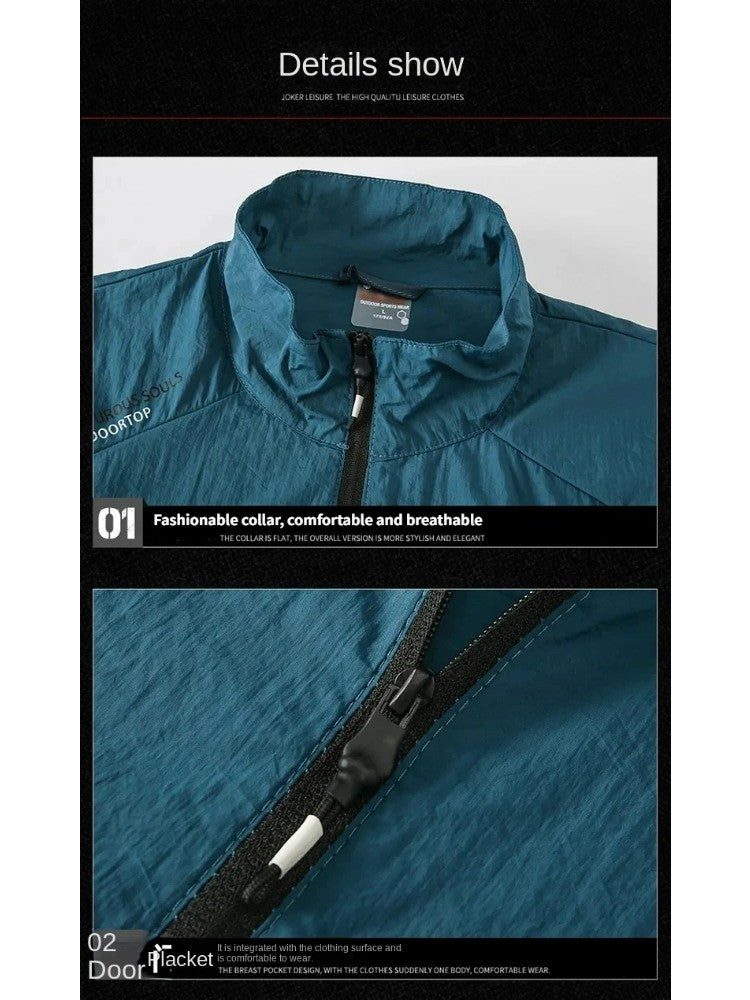 Men Summer Windbreaker Zip Pockets UV Sun Protection Jackets Breathable Ultra-light Working Clothes Outdoor Skin Thin Coats Camp