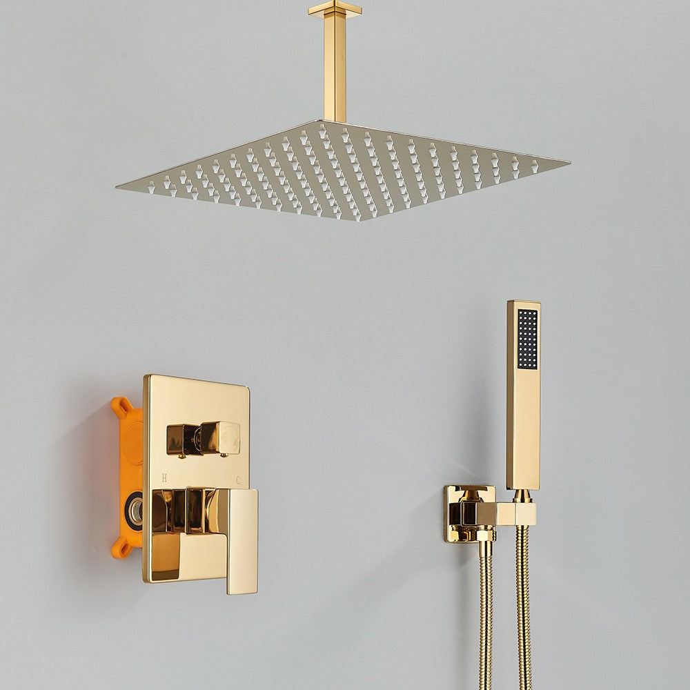 Golden Shower Faucets Set 2-Ways Rainfall Shower System Wall Mounted Shower Head Bathroom Bathroom Tap Shower Mixers Concealed