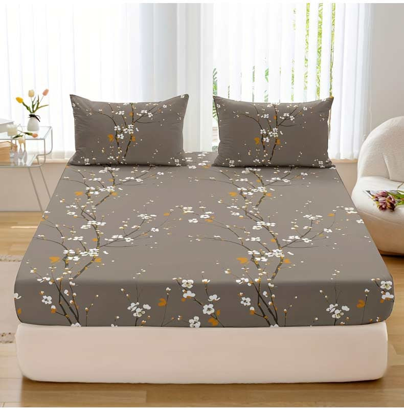Conjunto de Lençol com Elástico Estampado 3 Peças (1 Lençol com Elástico + 2 Fronhas, Sem Enchimento)