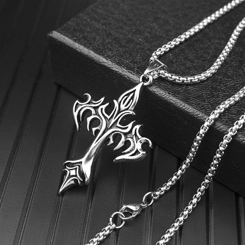Joias de Moda Hip Hop Design Exclusivo Aço Inoxidável Colar com Pingente Cruz Chamas Gótico Presente para Mulheres Homens