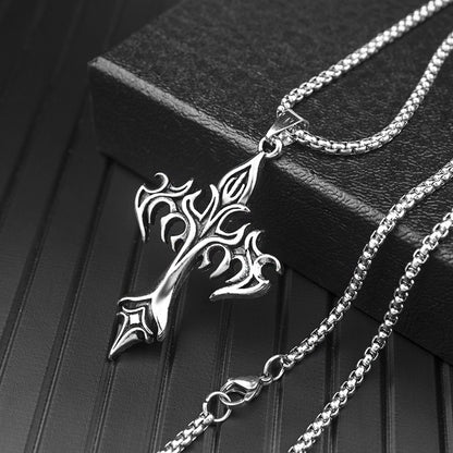 Joias de Moda Hip Hop Design Exclusivo Aço Inoxidável Colar com Pingente Cruz Chamas Gótico Presente para Mulheres Homens
