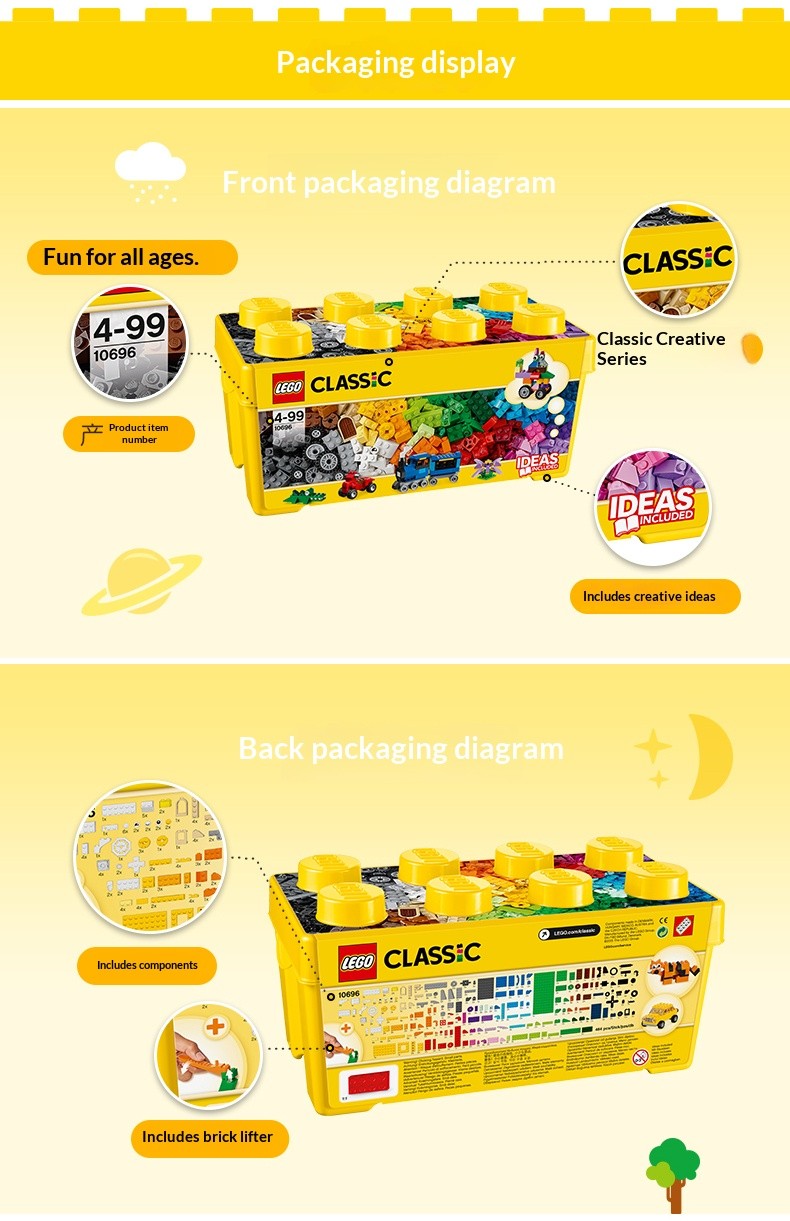 LEGO Classic Creative Series 10696 Classic Creative Medium Block Box 10714 Brinquedo de Presente Montado Fundo Azul