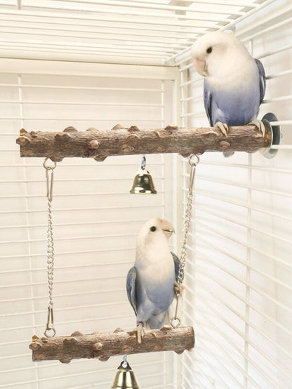 Poleiro de Madeira de Pimenta Camada Dupla para Papagaio Brinquedo para Pássaros, Poleiro Moedor de Garras e Bico para Periquito, Acessórios para Gaiola de Pássaros