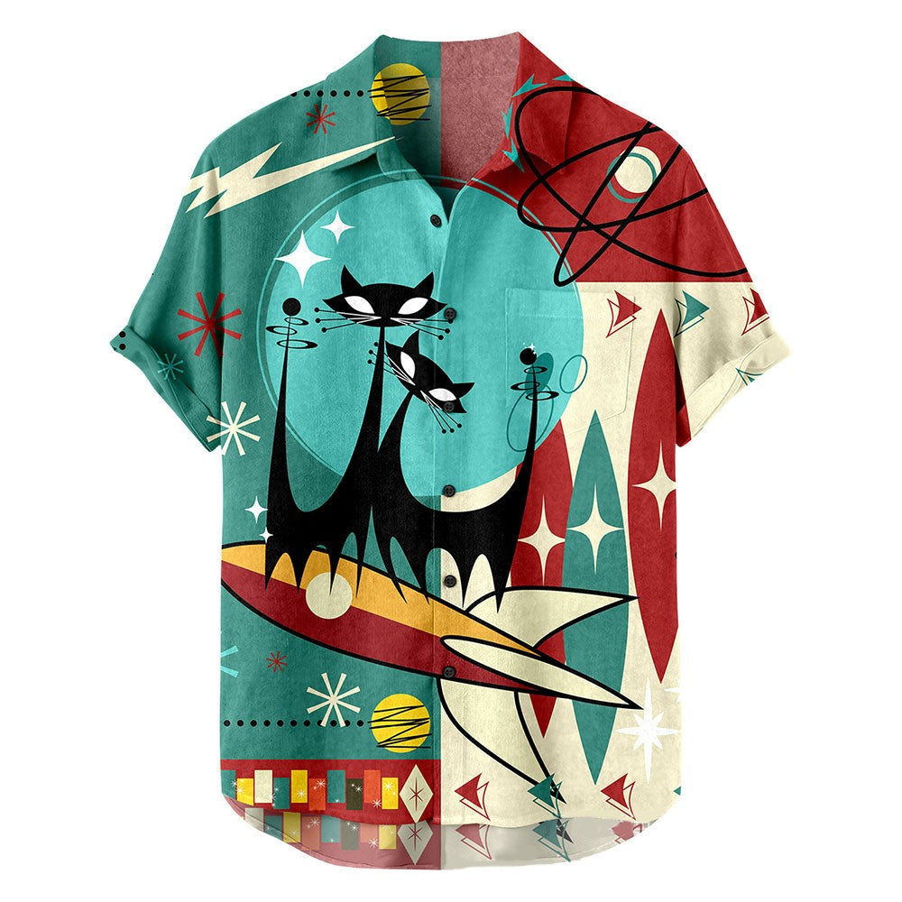 Summer Fashion Vacation 2024 Color Printed New Casual Lapel Short Sleeve Thin Ha