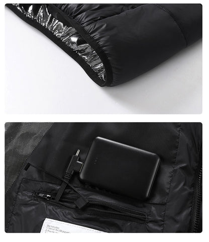 Intelligent Electric Heated Jacket Men Winter Warm Parka 3 Modes Adjustable Anti-Cold Ski Outdoor Camping Hiking Thermal Coat