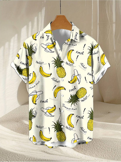 Fruit 3D Printed Fashion Men's Shirt Lemon Banana 3D Printed Summer Short Sleeve Hawaiian Shirt Beach Holiday Cool Casual Tops
