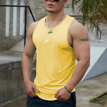 2024 Summer Men's tank top Casual Round Neck Mesh Undershirt Shirt Sports Fitness Top Sleeveless Vest Quick Dry training vest