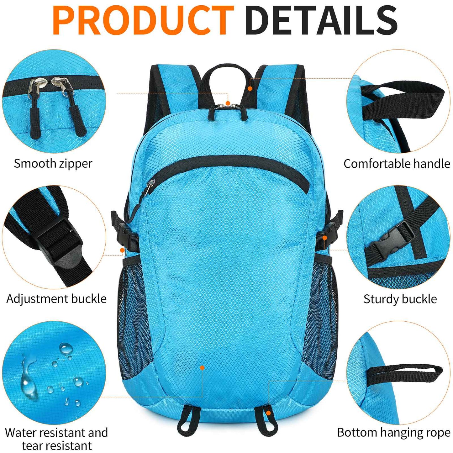 Mochila de Nylon 300D de 15L Ultraleve 0,24kg, Dobrável Resistente à Água, Dobrável em Bolso para Viagem, Atividades ao Ar Livre, Uso Diário