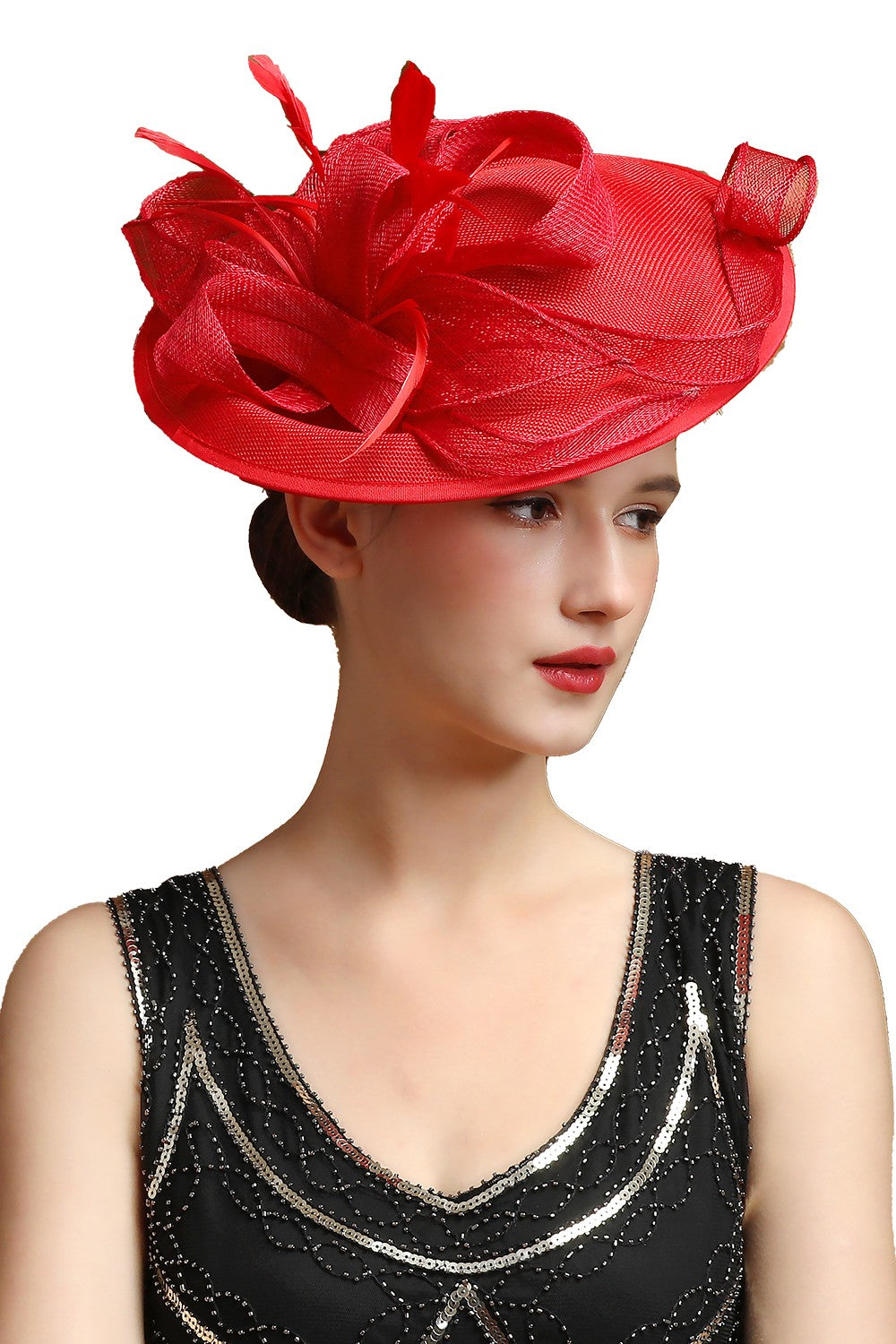 Grande Chapéu Fascinator Sinamay em Promoção Quente Chique Colorido Kentucky Derby Hat Chapéu de Chá com Flores Adorno de Cabeça Feminino Cartola Chapéu de Igreja