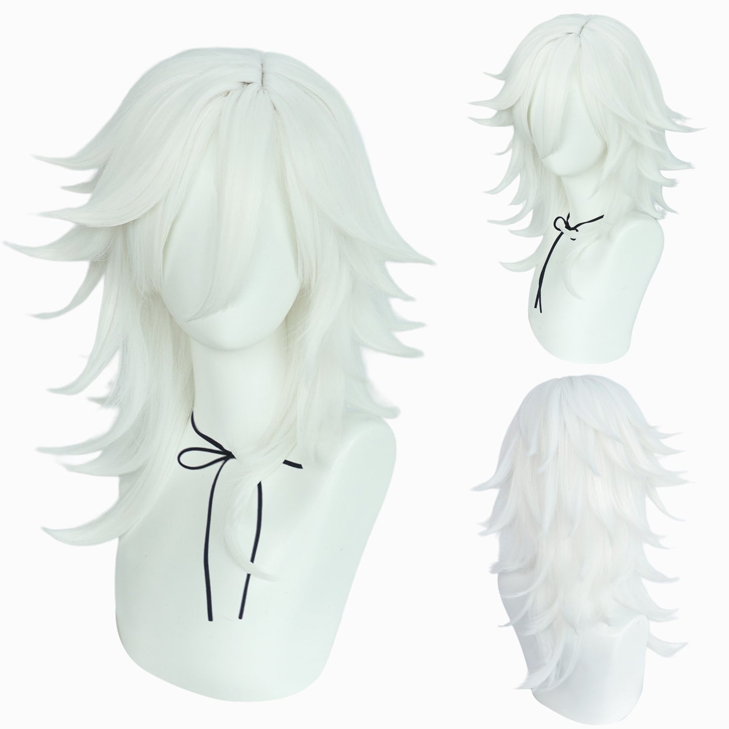 Synthetic Medium Length Fluffy Spiky Women Man Layered Straight Anime Cosplay Wig with Bangs for Halloween Party