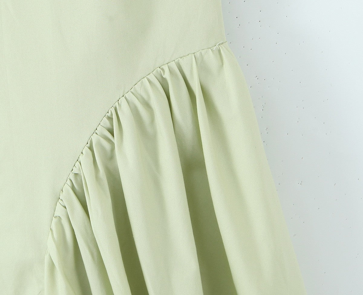 YENKYE Sexy Backless Green Elegant Halter Dress For Women Low Waist A-line Midi