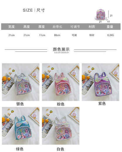 Mochila Mini de Glitter Princesa Elsa de Frozen da Disney, Linda com Laço de Lantejoulas, Bolsa Escolar de Jardim de Infância para Meninas, Desenho Animado Infantil, Mochila de Ombro Duplo