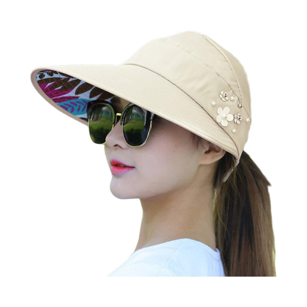Fashion Womens Ladies Summer Vacation Wide Brim Foldable Sun Hat Anti-UV Beach Visor Caps Casual Hats