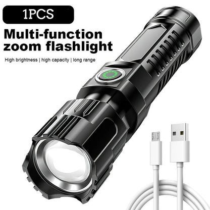 Portable Strong Light LED Flashlight Rechargeable Telescopic Zoom Torch Safety Emergency Light for Outdoor Camping Cycling Lamp