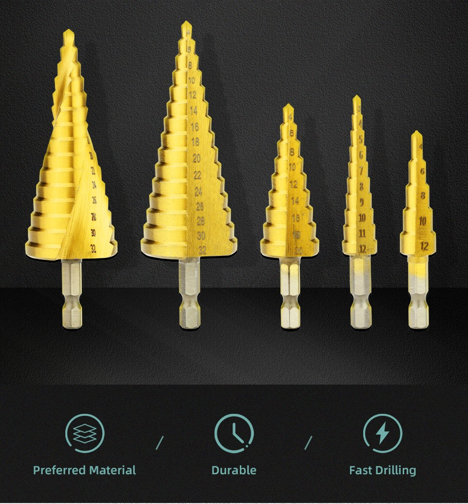 HSS Titanium Step Drill Bit High Speed Stepped Drill Set Saw Drill Tools Conical Stage Drill For Metal Wood 4-12 4-20 4-32mm