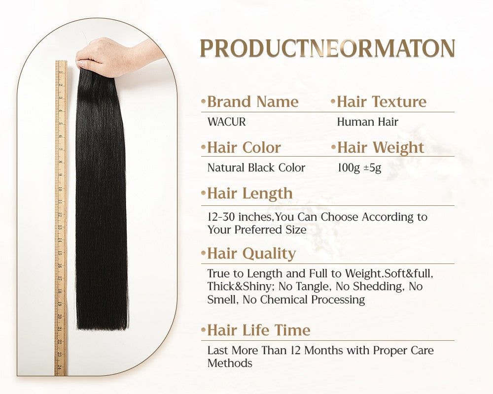 Wacur 12A cabelo liso natural cru trançado 12-30 polegadas preto natural 100% Remy hair extensions para cabelos virgens para mulheres