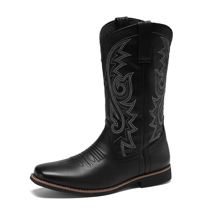 Men's Creative Pattern Embroidered Vintage Lace-Up Boots Wide-Toe Men's Cowboy Boots High-Top Riding Boots Extra Large Sizes