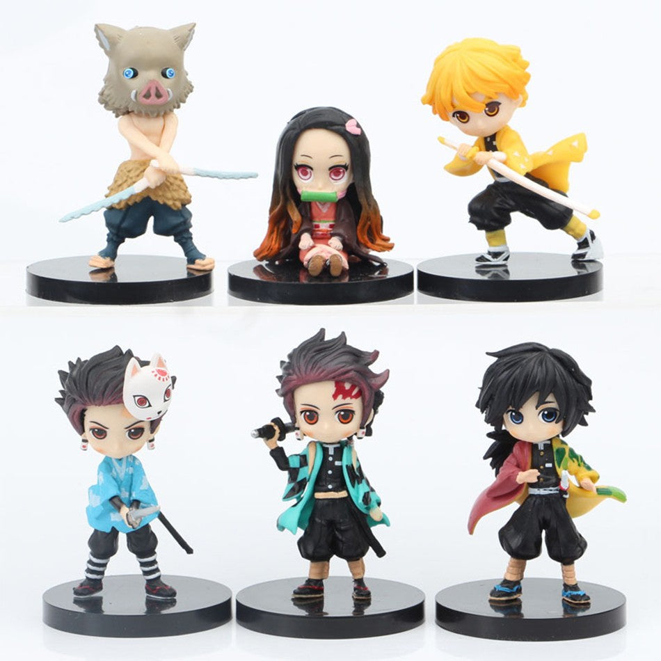 6 unidades/12 unidades/conjuntos Q Posket Atacado de Miniaturas Demon Slayer Kimetsu No Yaiba Pequenas Bonecas de PVC Decoração de Mesa
