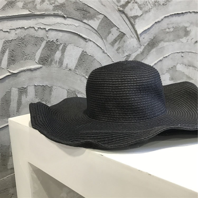 Women Sun Hat Big Eaves Waves Beach Cap Ladies Hat Big Brim Sun Visors UV Cut Bucket Panama Cap Foldable Straw Sunscreen Vintage