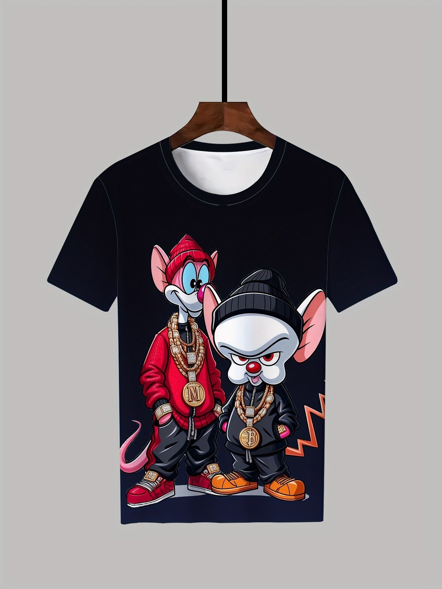 Men's Hip-Hop Cartoon T-Shirt - Casual,Crew Neck,Short Sleeve,100% Polyester,Regular Fit,Summer Streetwear for Running & Daily