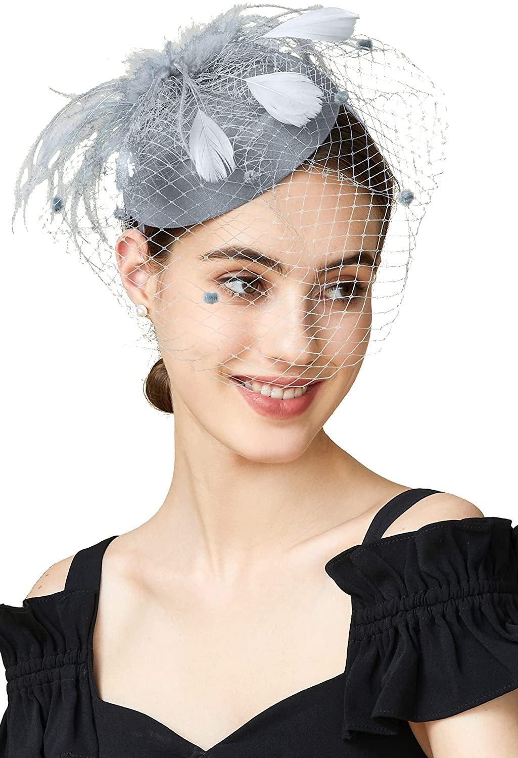 Fascinator Hat Veil Feather Fascinator Hair Clip Tea Party Pillbox Derby Hat Fascinator Bridal Wedding Veil
