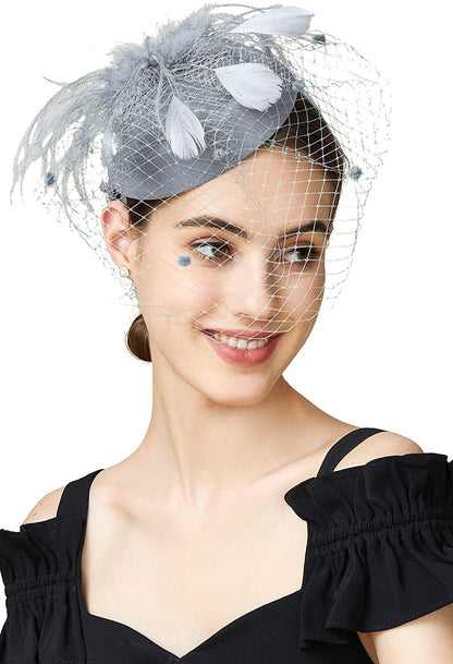 Fascinator Hat Veil Feather Fascinator Hair Clip Tea Party Pillbox Derby Hat Fascinator Bridal Wedding Veil