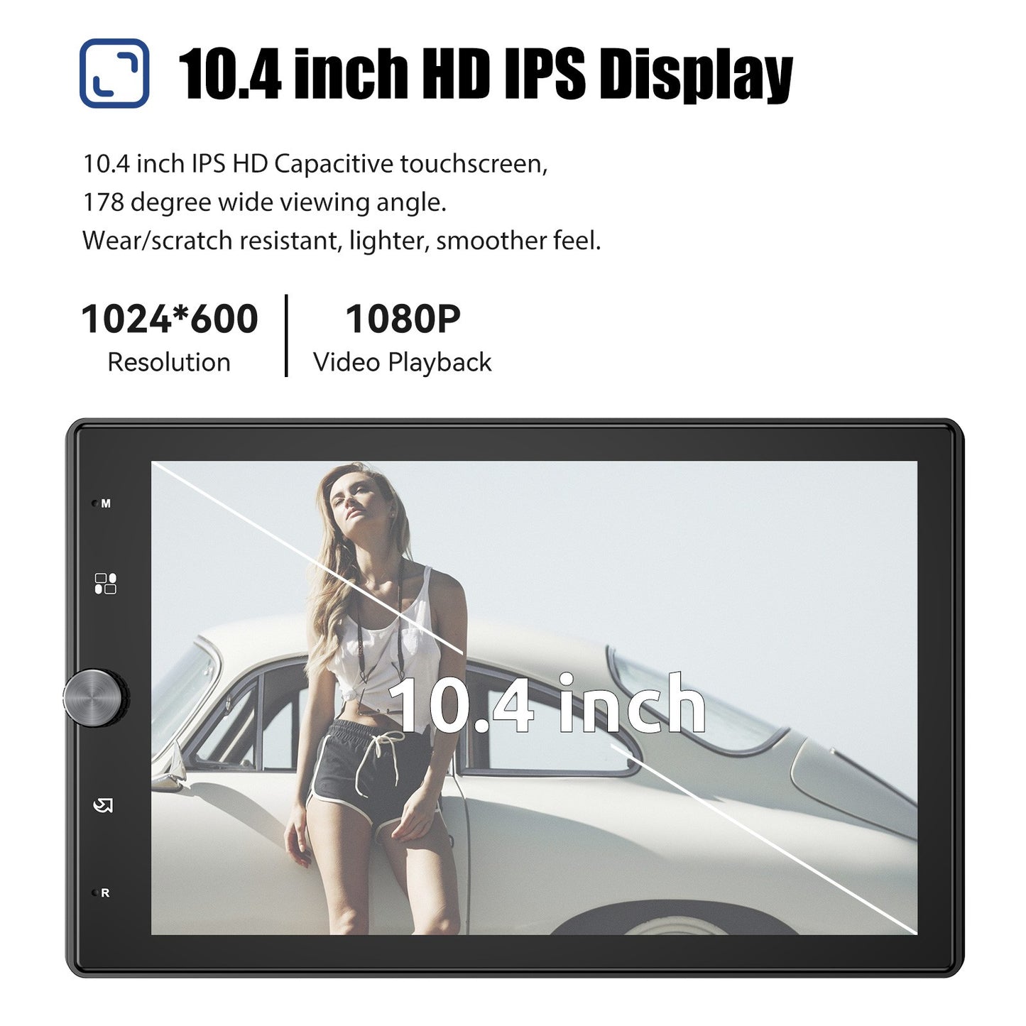 ESSGOO 10.4" Car Stereo Single DIN Wireless CarPlay Android Auto Rotatable Touch Screen Bluetooth GPS Nav Radio Player Head Unit