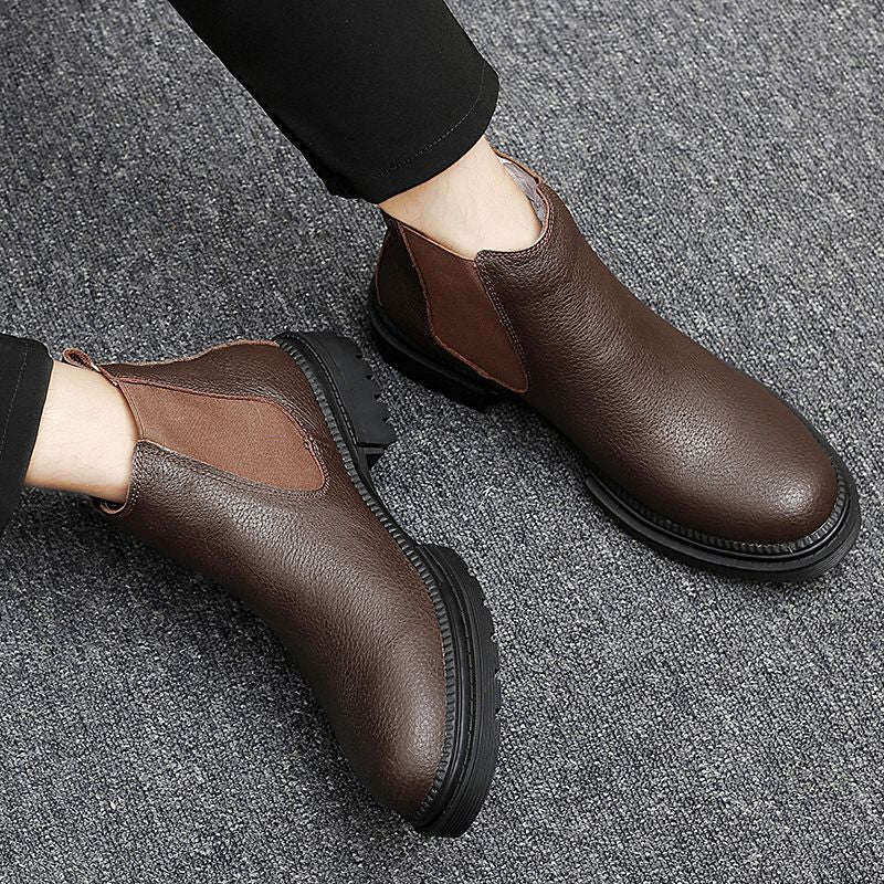 Genuine Leather Mens Chelsea Boots Slip on Male Casual Footwear All-match High Quality Ankle Boots Vintage Style Business Botas
