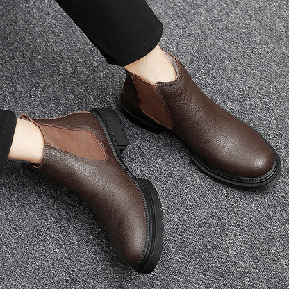 Genuine Leather Mens Chelsea Boots Slip on Male Casual Footwear All-match High Quality Ankle Boots Vintage Style Business Botas