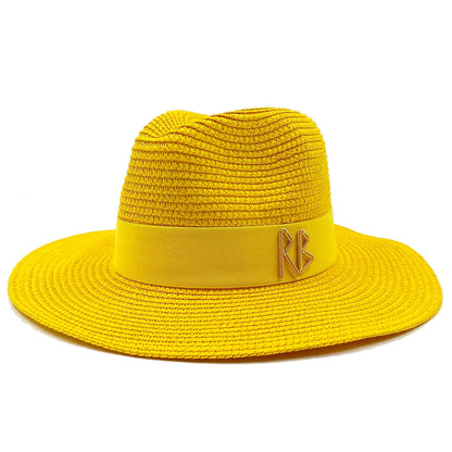 2024 Summer Straw Hat Beach Hat Women's Seaside Sun Hat Vacation Bow Ribbon Flat Top Big Brim Straw Hat praia ??