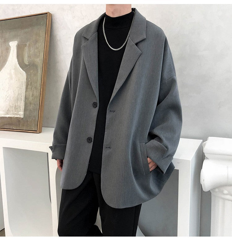 Autumn Men's Casual Solid Color Blazer Korean Style Business Single Trendy Oversize Business Suit Jackets Retro Daily Streetwear