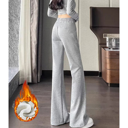 Winter Girls Fashion High Waist Thermal Fleece Pants Lady Snow Warm Straight Leg Plush Trousers Female Hot Sale Thin Pants