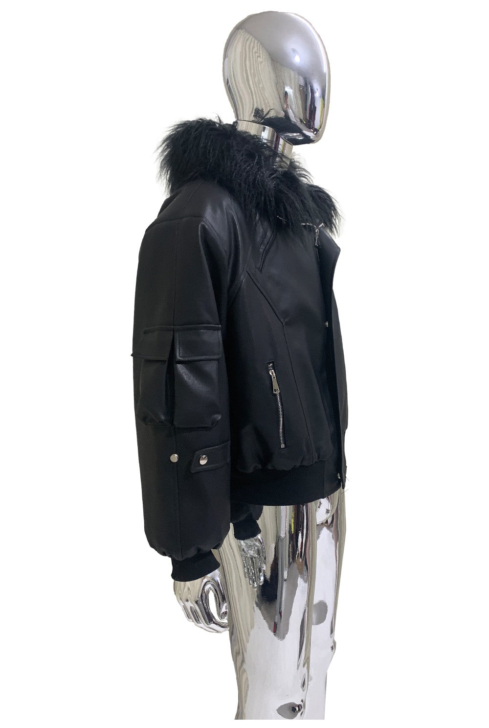 Mauroicardi Autumn Winter Short Oversized Black Warm Pu Leather Jacket Men with Faux Fur Trim Hood Loose Casual Korean Fashion