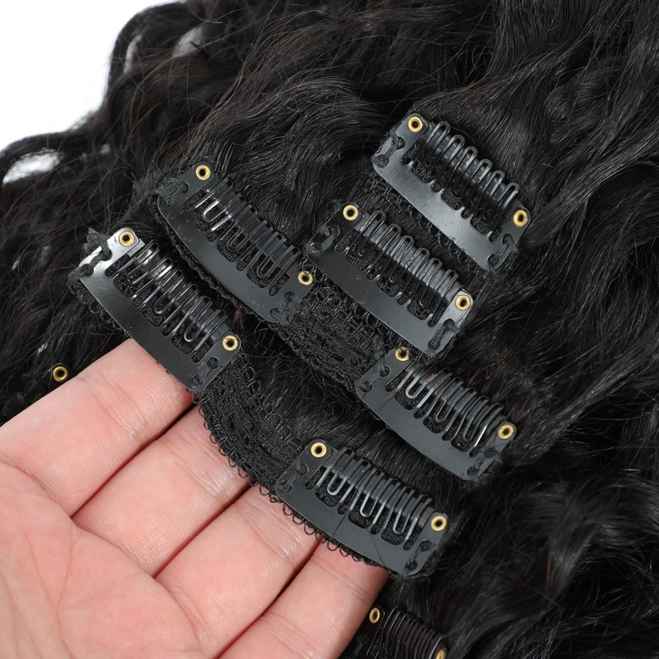 Extensões de Cabelo Humano Ondulado Profundo para Aplique Brasileiro 100% Cabelo Humano Virgem Puro 8 Peças/Conjunto Cabeça Inteira Para Mulheres 18A Trama Dupla