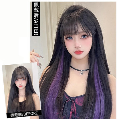 Tiras de coloração para mechas presas na orelha, extensões de cabelo coloridas de uma peça para cabelos longos femininos, adesivos invisíveis de peruca sintética
