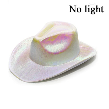 Chapéu de Cowboy LED Sem Fio, Chapéu de Cowboy Luminoso, Chapéu de Cowgirl Rosa para Discoteca, Noivas, Acessórios para Shows, Boates e Festas a Fantasia