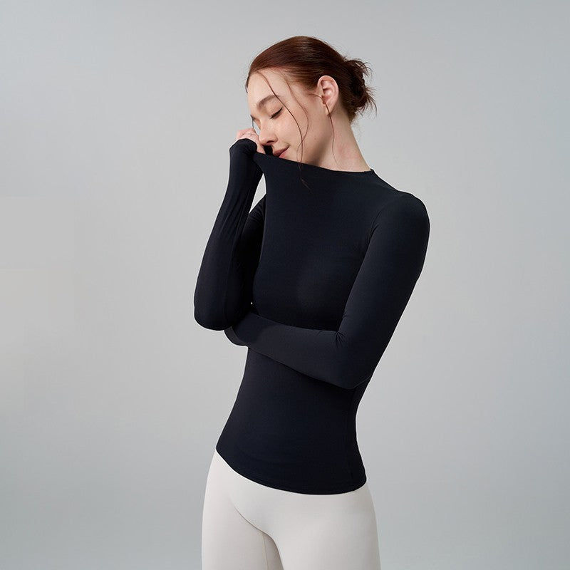 SOISOU 5 Colors Half-High Collar Slim Fit Yoga Top Women's Pilates Pullover Sports Long Sleeve High Elastic Fitness T Shirt