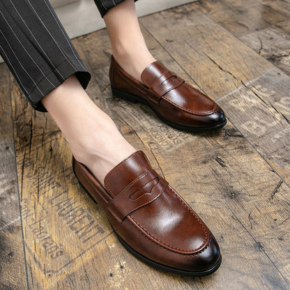 Spring Autumn Prom Evening Long Men's Casual Leather Loafers Male Slip on Flats Shoes Male Brogue Retro Upscale Comfy Shoes
