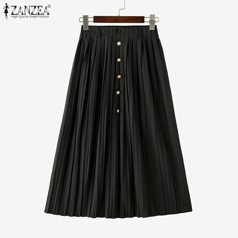 Autumn Skirts Plus Size 2025 ZANZEA Elegant Women High Waist Party Pleated Skirt Jupes Stylish Solid A-line OL Work Faldas Saia