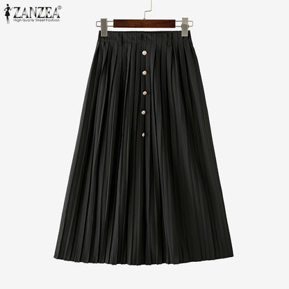 Autumn Skirts Plus Size 2025 ZANZEA Elegant Women High Waist Party Pleated Skirt Jupes Stylish Solid A-line OL Work Faldas Saia